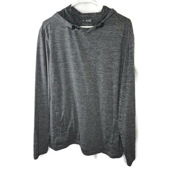 01. ALGO Performance Quick Dry Moisture Wicking Gray Stripe Hooded Top Large - Picture 1 of 7